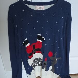 Merry Christmas Navy Santa Chimney Knit Crew Sweater